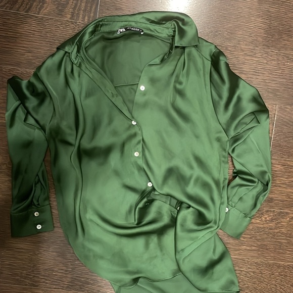 Zara green button down blouse XS - Picture 4 of 4